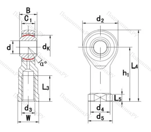 Шарнирная головка с внутренней правой резьбой GIKR 12 PW A в Иркутске
