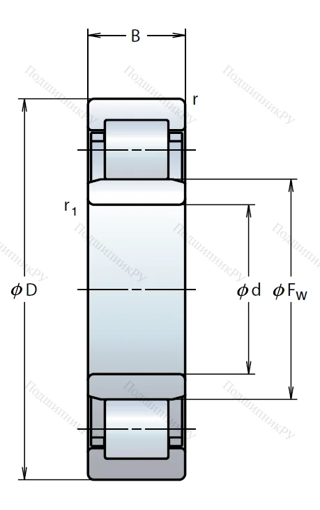 Роликовый цилиндрический подшипник NU 308 ET C 3