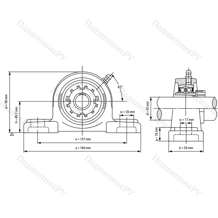 Подшипниковый узел UKP 208 - Вал: 35 мм