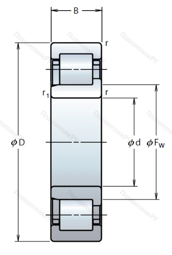 Роликовый цилиндрический подшипник NJ 208 EW от производителя  NSK