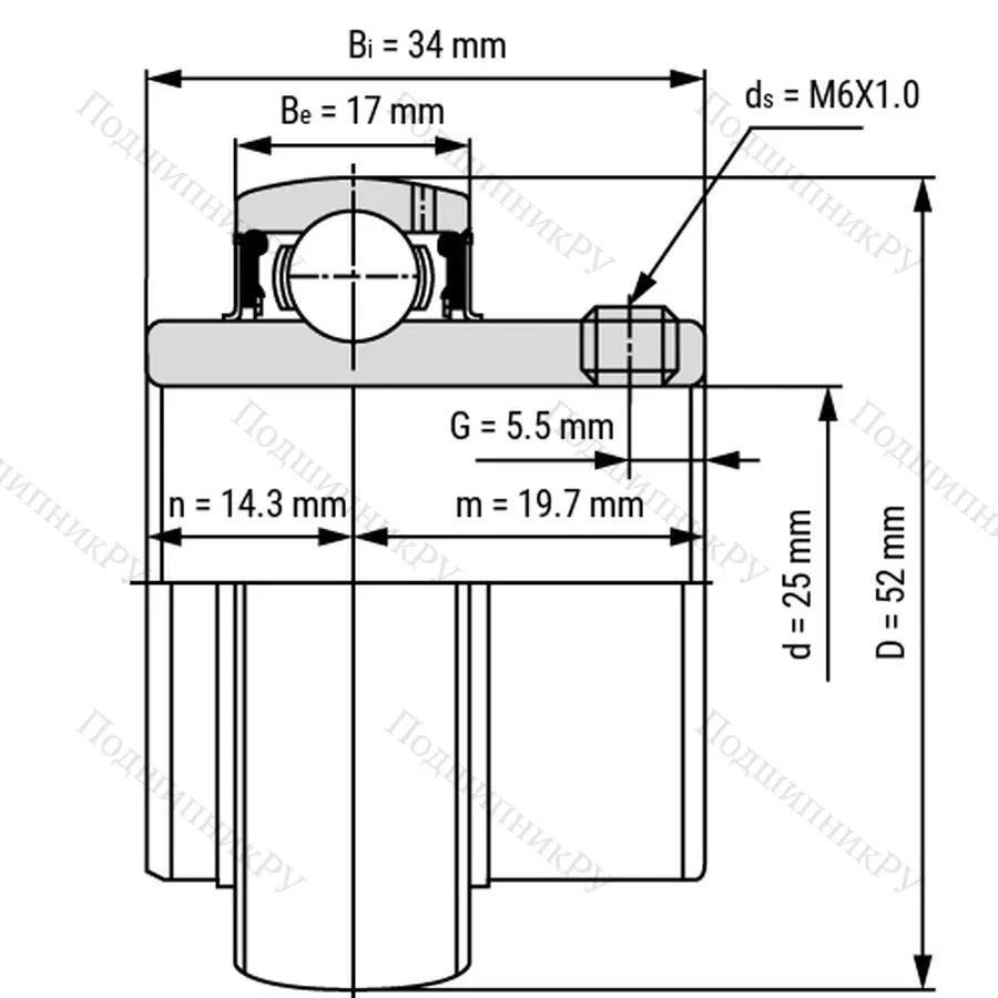 Радиальный шариковый подшипник UC 205 - Вал 25мм