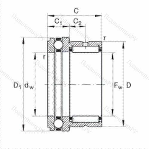 Шарикоподшипник упорный комбинированный с игольчатыми роликами NKX 10-TV
